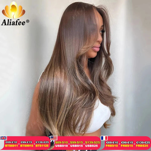 Balayage Brown Blonde Highlight Body Wave 13X6 Lace Front Wigs Human Hair Transparent 13X4 Lace Frontal Human Hair Wig for Women
