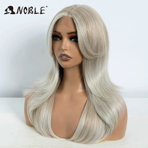 Noble Synthetic Lace Front Wig Straight Bangs Lace Wig 14 Inc Cosplay Ombre Blonde Wigs For Women Lace Wig Synthetic Lace Wig