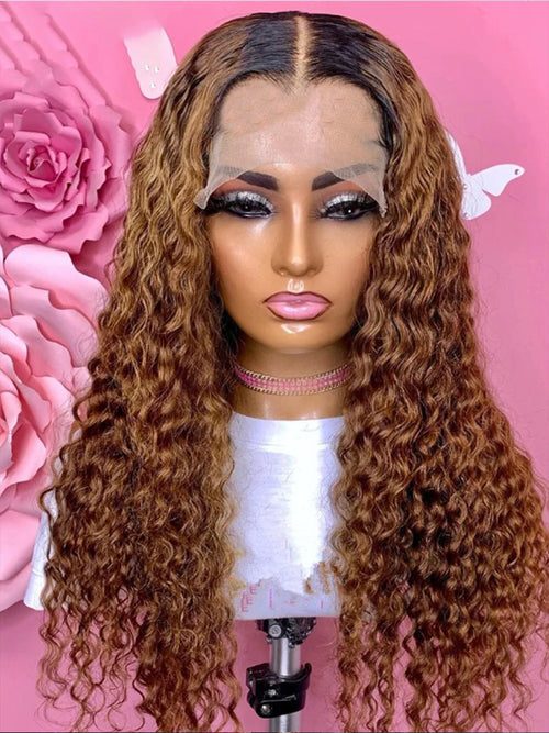 Preplucked 26inch Soft Lace Front Wigs Ombre Black Blonde Kinky Curly Synthetic For African Women Glueless Baby Hair Daily