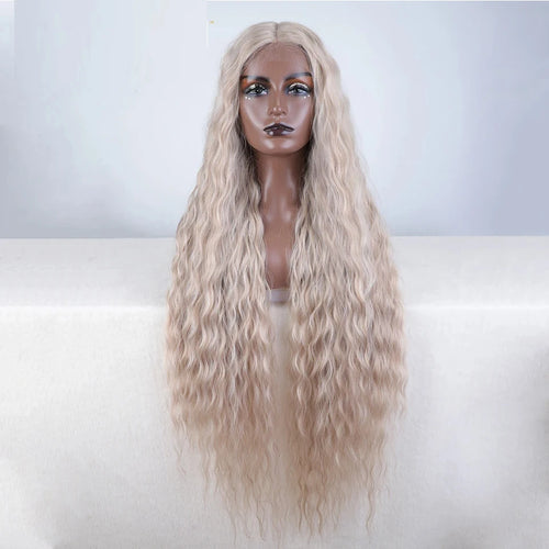 Synthetic Lace Front Wigs For Black Women 40 Inch Long Curly Lace Wigs Ombre Blonde Highlight White Cosplay Wig