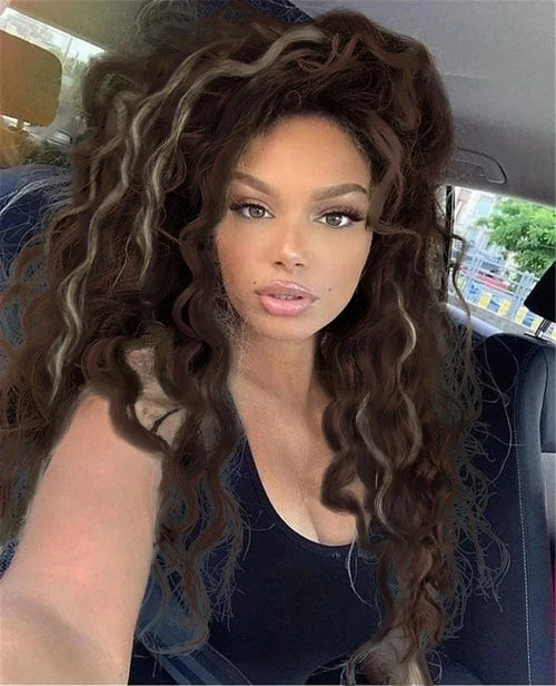 Womens Wig Long Synthetic Hair Ombre Blonde Curly Wigs Female Natural Wavy Drag Queen Regular Wig 80s Gradient Wigs for Student