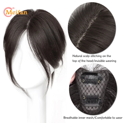MEIFAN Synthetic Middle Part Topper Hairpiece with Bangs Clip-In Bangs Extension Natural Invisible Clourse Hairpiece for Women