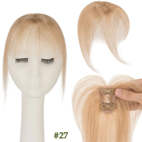 S-noilite 2.4"x3.15" Fringe Air Bang 100% Human Hair Topper Natural Hairline for Women Clip In Hairpieces 10g Light Bangs 10"
