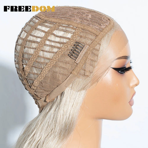 FREEDOM Curly Synthetic Lace Front Wigs For Women 30 inches Soft Wavy Ombre Blonde Ginger Highlight Cosplay Wigs Heat Resistant