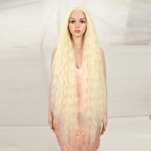 Synthetic Lace Front Wigs For Black Women 40 Inch Long Curly Lace Wigs Ombre Blonde Highlight White Cosplay Wig