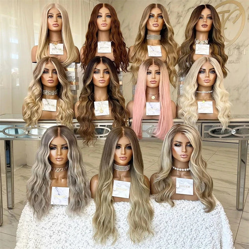 13x4 Body Wave Lace Front Wig for White Women Highlights Ash Blonde Balayage Wig Long Wavy Synthetic Lace Wigs Daily Party Use