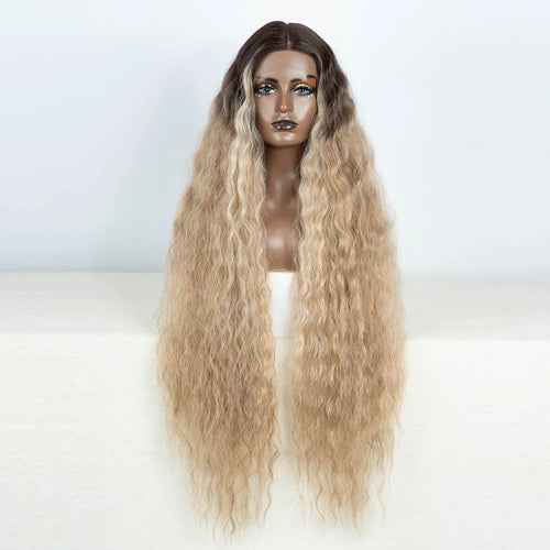 Synthetic Lace Front Wigs For Black Women 40 Inch Long Curly Lace Wigs Ombre Blonde Highlight White Cosplay Wig