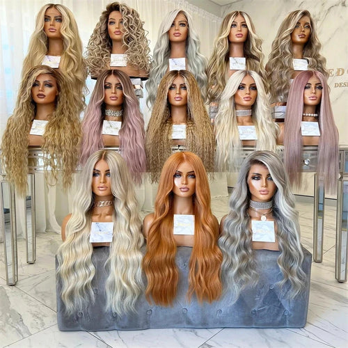 13x4 Body Wave Lace Front Wig for White Women Highlights Ash Blonde Balayage Wig Long Wavy Synthetic Lace Wigs Daily Party Use