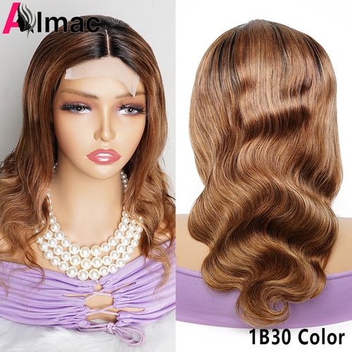 Ombre Honey Blonde Body Wave Closure Wig Indian Remy Human Hair 4x1 T Part Transparent Lace Wig 1B27/30 Color Pre-Plucked Almac