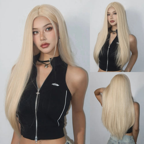 Copper Ginger Brown Long Straight Wig Synthetic Women's Wigs Middle Part Cosplay Daily Use Natural Hair Heat Resistant Fibre