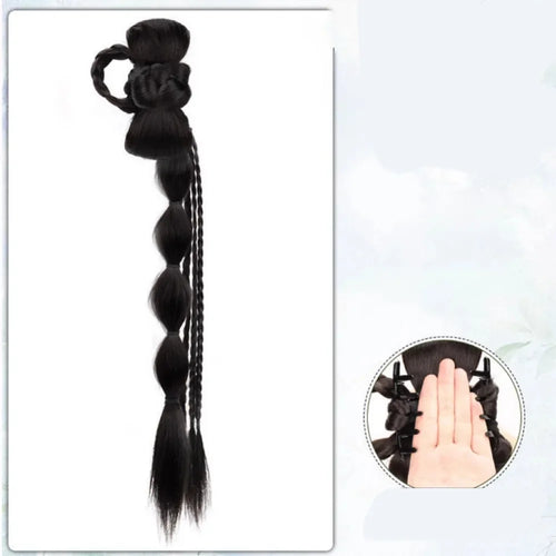 Synthetic Ponytail Bubble Braid Wig Hanfu Cheongsam Side-tie Ball Head Clip-on Twisted Braids Extension Simulated Flower Bud