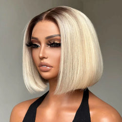 Ash Blonde Bob Wig Dark Root Ombre Blonde 4T613 Short Bob Human Hair Wigs 13x4 Lace Frontal Brazilian Hair Wigs For Women