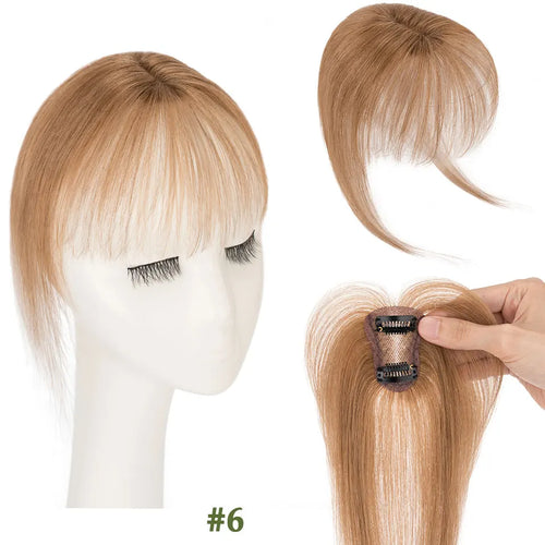 S-noilite 2.4"x3.15" Fringe Air Bang 100% Human Hair Topper Natural Hairline for Women Clip In Hairpieces 10g Light Bangs 10"