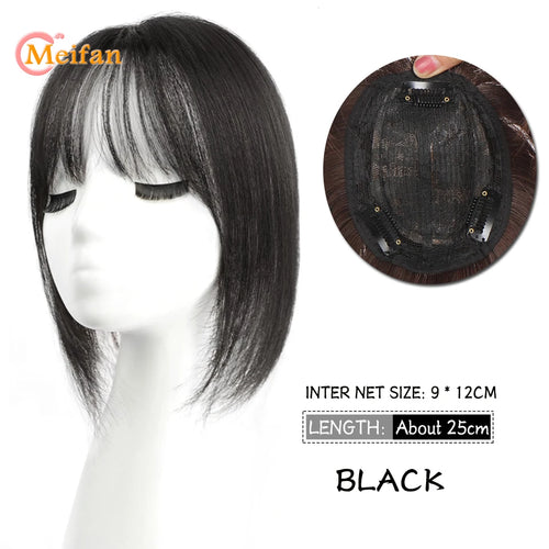 MEIFAN Synthetic Middle Part Topper Hairpiece with Bangs Clip-In Bangs Extension Natural Invisible Clourse Hairpiece for Women