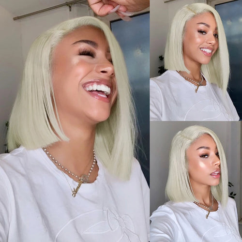 13x4 Platium Short Bob Wigs Human Hair For Women 4x4 Lace Closure Wig White Blonde Part Lace Frontal Wigs Colored Human Hair Wig