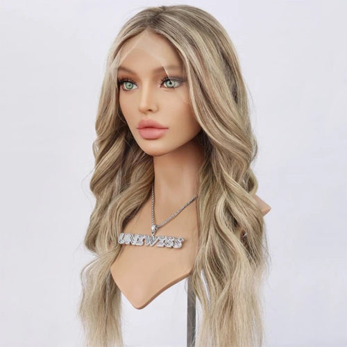 13x4 Body Wave Lace Front Wig for White Women Highlights Ash Blonde Balayage Wig Long Wavy Synthetic Lace Wigs Daily Party Use