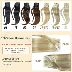 MRSHAIR Ponytail Human Hair Real Natural Hair Extensions Remy Hair Horsetail Clip On Ponytail Extensions Blonde Brown Black