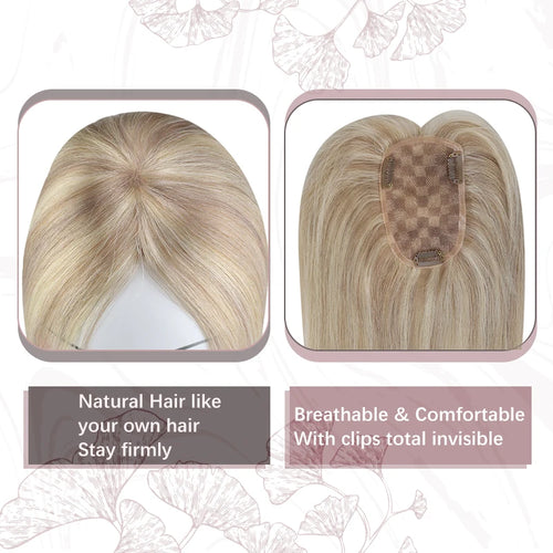 Ugeat Hair Topper For Women Natural Human Blonde Hair Extensions Mono Base 3x5inch Women Toupee Invisible Free Part Hair Toppers