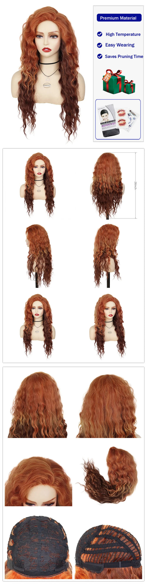 Womens Wig Long Synthetic Hair Ombre Blonde Curly Wigs Female Natural Wavy Drag Queen Regular Wig 80s Gradient Wigs for Student