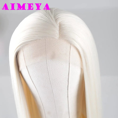 AIMEYA Platinum Blonde Lace Front Wigs for Women Long Natural Wave Synthetic Hair  Heat Resistant Fiber Hair Free Part