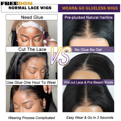 FREEDOM Synthetic Lace Front Wigs For Woman Long Body Wave Lace Wig Ombre Brown 6x4 Pre Plucked Pre Cut Wear and Go Glueless Wig