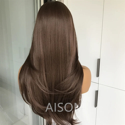 13x4 Lace Front Wig Highlight Brown Layered Straight Synthetic Lace Wigs for Women Blonde mix Brown Colored Wig Pre Plucked