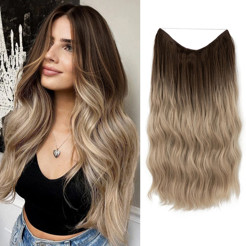 SARLA Synthetic Wave Invisible Wire With Clips Hair Extensions Fish Line Natural Blonde Clip In Hairpiece Fake Hair Piece