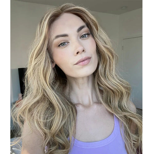 13x4 Body Wave Lace Front Wig for White Women Highlights Ash Blonde Balayage Wig Long Wavy Synthetic Lace Wigs Daily Party Use