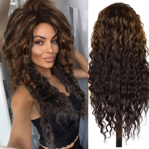Womens Wig Long Synthetic Hair Ombre Blonde Curly Wigs Female Natural Wavy Drag Queen Regular Wig 80s Gradient Wigs for Student