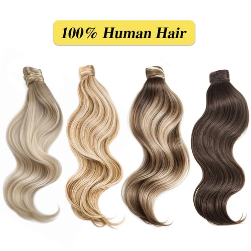 Yelo Ponytail Human Hair Extension Body Wave Wrap Around Ponytail Extension Remy Hair Blond Wavy Natural Black Curly Ponytail