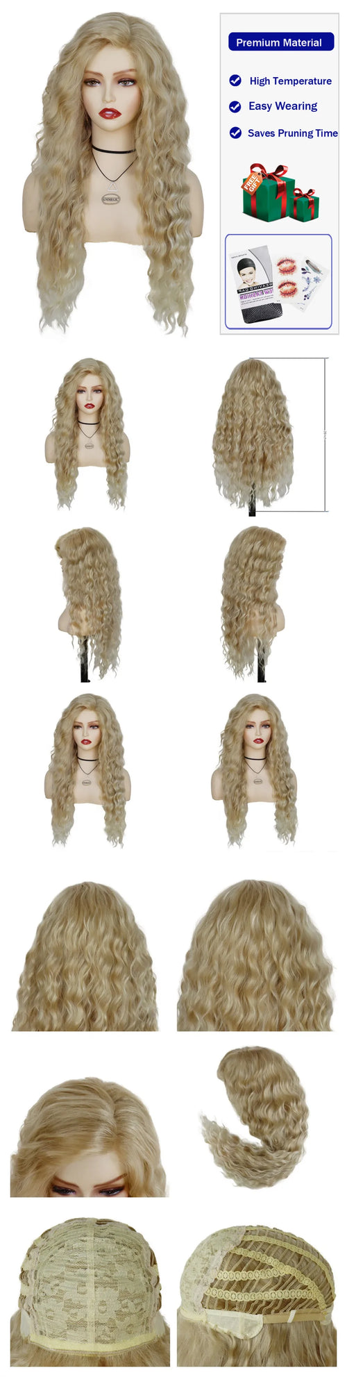 Womens Wig Long Synthetic Hair Ombre Blonde Curly Wigs Female Natural Wavy Drag Queen Regular Wig 80s Gradient Wigs for Student