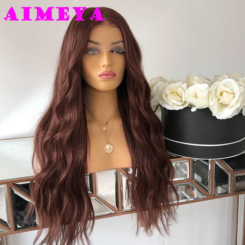 AIMEYA Platinum Blonde Lace Front Wigs for Women Long Natural Wave Synthetic Hair  Heat Resistant Fiber Hair Free Part