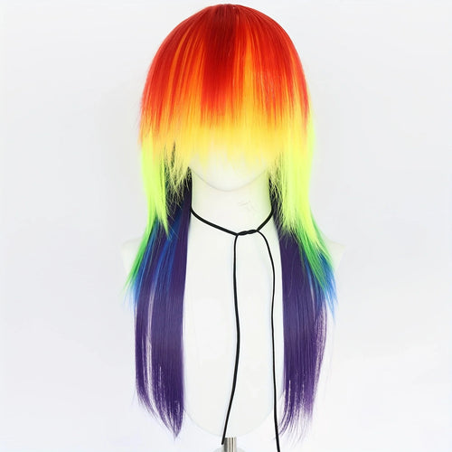 Rainbow Dash Cosplay Long Straight Rainbow Synthetic Cosplay Wig for Halloween Christmas School Thanksgiving Day