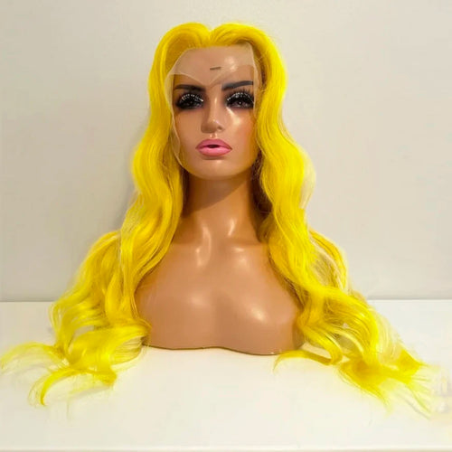 AIMEYA Platinum Blonde Lace Front Wigs for Women Long Natural Wave Synthetic Hair  Heat Resistant Fiber Hair Free Part