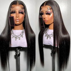 Ombre Blonde Straight Lace Front Wig Synthetic Lace Wigs Platinum Blonde with Brown Root Preplucked Baby Hair 150 Density Wig
