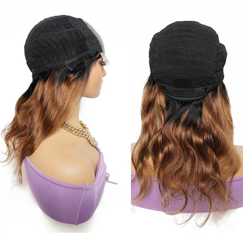 Ombre Honey Blonde Body Wave Closure Wig Indian Remy Human Hair 4x1 T Part Transparent Lace Wig 1B27/30 Color Pre-Plucked Almac