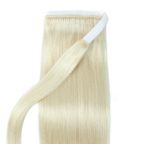 Blonde Ponytail Human Hair Natural Real Hair Extensions Wrap Around Clip on Ponytails Thick Ends Platinum Blonde 24inch 140G
