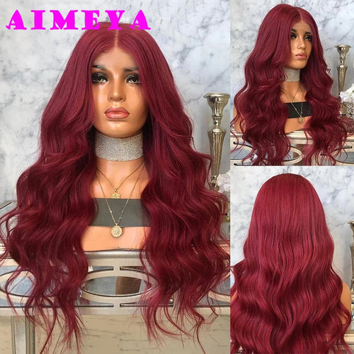 AIMEYA Platinum Blonde Lace Front Wigs for Women Long Natural Wave Synthetic Hair  Heat Resistant Fiber Hair Free Part