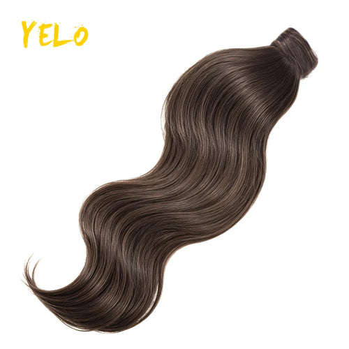 Yelo Ponytail Human Hair Extension Body Wave Wrap Around Ponytail Extension Remy Hair Blond Wavy Natural Black Curly Ponytail