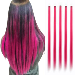 Synthetic 5PC Colored Hair Extensions 22Inch Straight Clip in Christmas Extension Rainbow Party Highlights Hairpiece for Girls