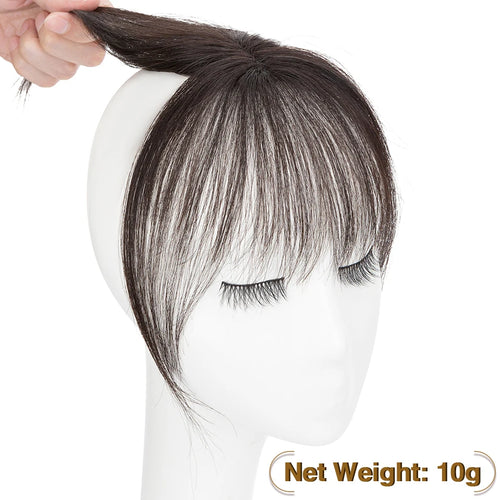 S-noilite 2.4"x3.15" Fringe Air Bang 100% Human Hair Topper Natural Hairline for Women Clip In Hairpieces 10g Light Bangs 10"