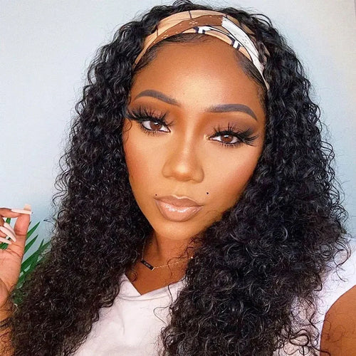 180% Density No Glue Kinky Curly Bling Hair Headband Wig Human Hair Full Machine Made Brazilian Remy Human Hair Wigs For Women