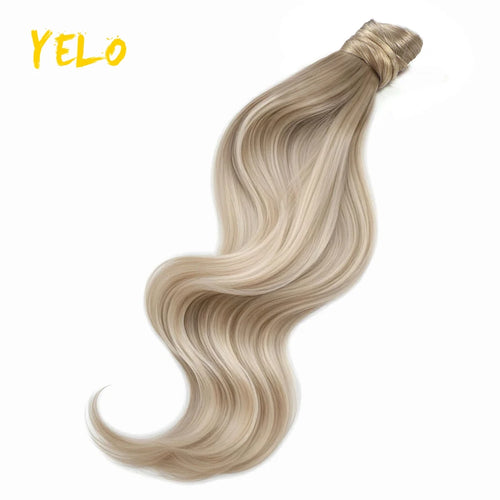 Yelo Ponytail Human Hair Extension Body Wave Wrap Around Ponytail Extension Remy Hair Blond Wavy Natural Black Curly Ponytail