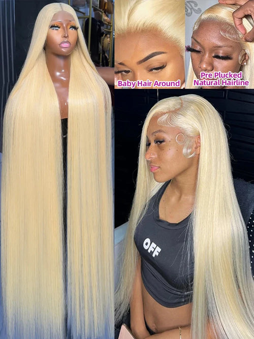 30 40 Inch 613 Honey Blonde 13x6 Hd Transparent Lace Front Human Hair 13x4 Bone Straight Lace Frontal Wig for Women 250 Density