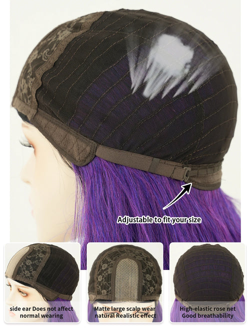 HD Transparent Lace Front Wig Blue Ombre Purple Body Wavy Wigs with Bangs High Density Synthetic Lace Frontal Side Part Wigs