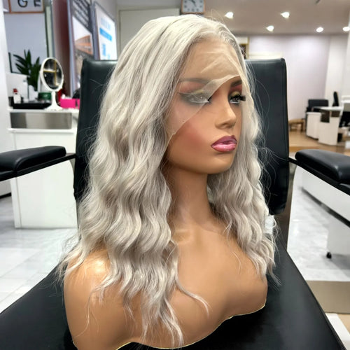 Silver Blonde Wig Short Curly Wavy Bob Grey Wig Synthetic Hair Free Part Loose Curly Light Gray 13X4 Lace Front Wigs for Women