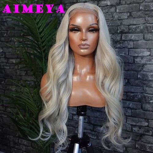 AIMEYA Platinum Blonde Lace Front Wigs for Women Long Natural Wave Synthetic Hair  Heat Resistant Fiber Hair Free Part