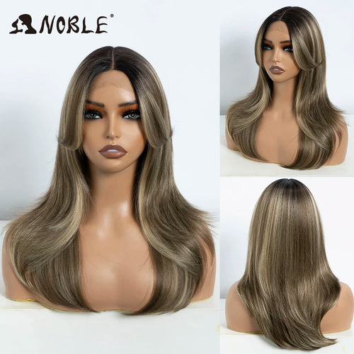 Noble Synthetic Lace Front Wig Straight Bangs Lace Wig 14 Inc Cosplay Ombre Blonde Wigs For Women Lace Wig Synthetic Lace Wig