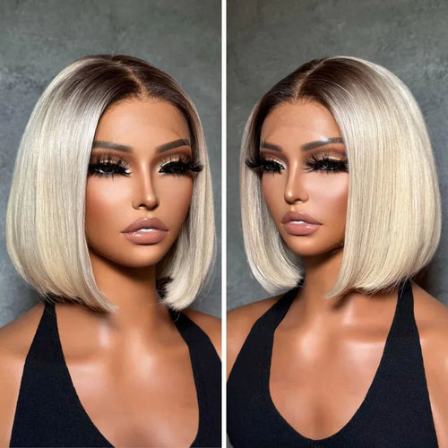 Ash Blonde Bob Wig Dark Root Ombre Blonde 4T613 Short Bob Human Hair Wigs 13x4 Lace Frontal Brazilian Hair Wigs For Women
