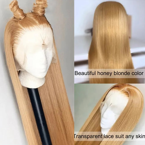 Bone Straight Honey Blonde Wig Human Hair 13x6 Hd Lace Frontal Wigs For Women 36 Inch #27 Colored Wig 13x4 Lace Front Wig 200%